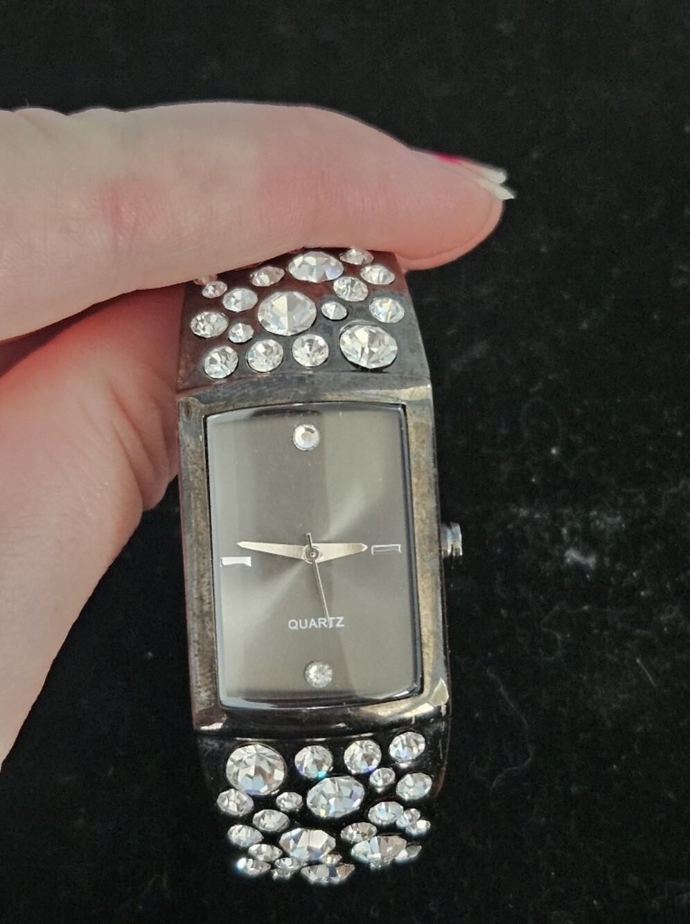 Chicos Crystal-Embellished Black Quartz Bracelet Watch